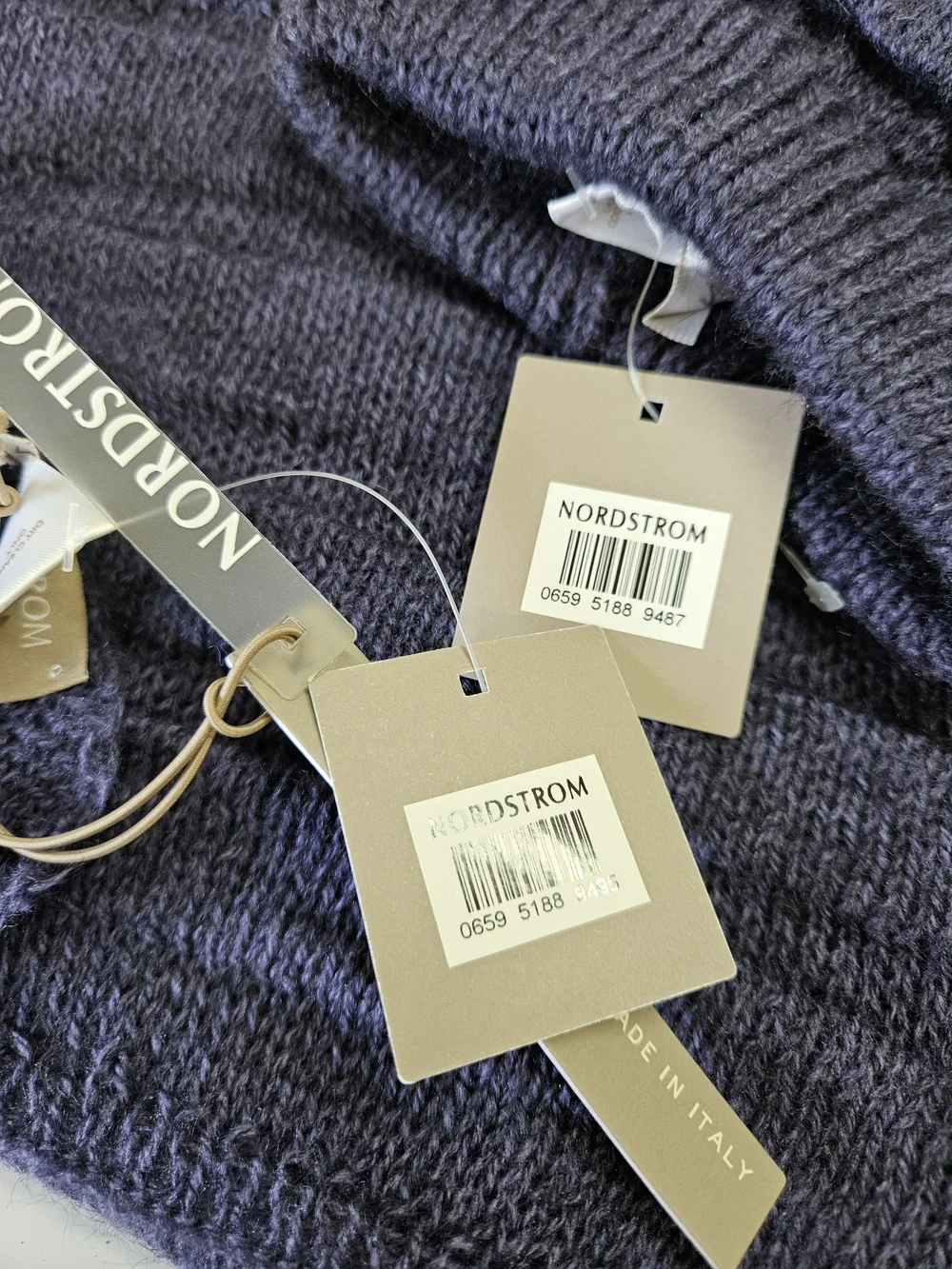 NEW Nordstrom Made in Italy Purple Ribbed Rectangle Scarf and Beanie Hat Set